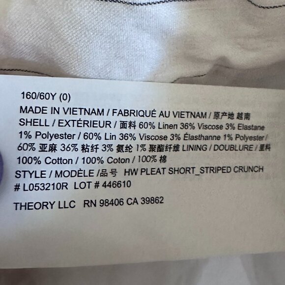 Theory Linen Blend Pleated Shorts Ivory Stripe (0) - Picture 6 of 6